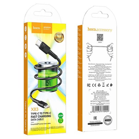 HOCO kabel Typ C do Typ C PD 3A 60W X83 1 m czarny