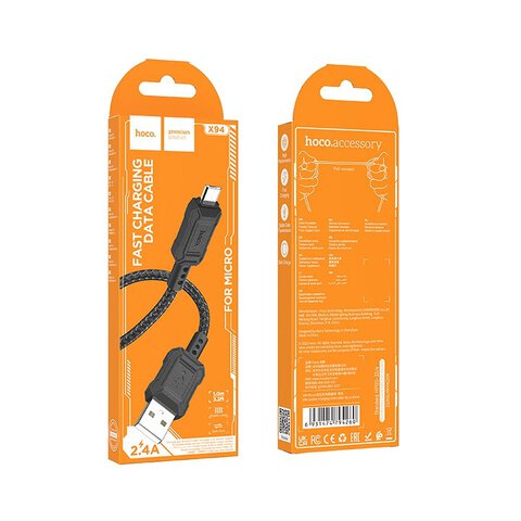 HOCO kabel USB A do Micro USB 2,4A X94 1 m czarny