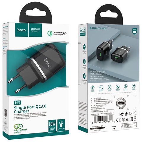 HOCO ładowarka sieciowa USB 3A QC3.0 Fast Charge Special Single Port N3 czarna