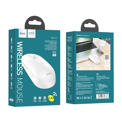 HOCO mysz komputerowa bezprzewodowa 2,4G 1200 dpi GM14 biała