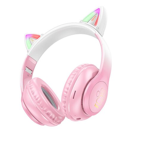 HOCO suchawki bezprzewodowe bluetooth nagowne W42 Kocie Uszy kwiat wini