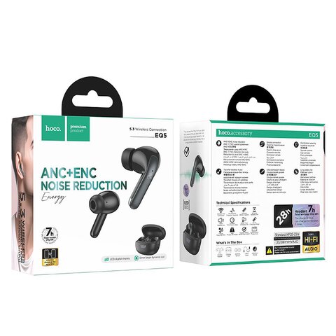 HOCO suchawki bezprzewodowe bluetooth TWS ANC ENC EQ5 czarne