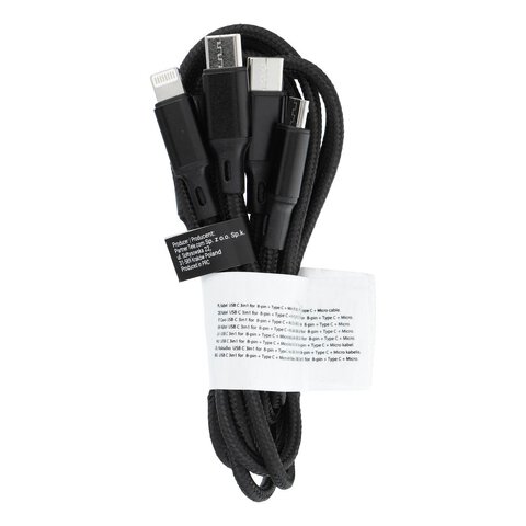 Kabel 3w1 Typ C do Lightning / Typ C / Micro USB 2,4A C171 1,2 m czarny