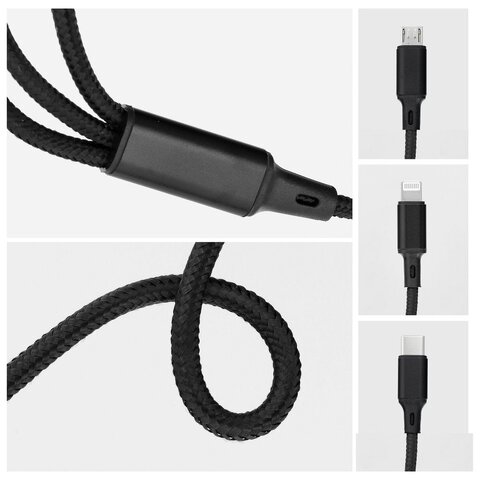 Kabel 3w1 Typ C do Lightning / Typ C / Micro USB 2,4A C171 1,2 m czarny