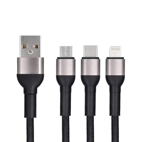 Kabel Blue Star z oplotem 3w1 ze zczami micro USB, USB C i Lightning 3A