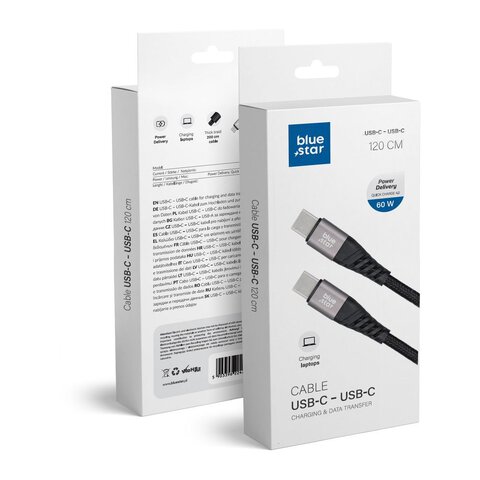 Kabel Blue Star z oplotem ze zczem USB C do USB C 3A 60W