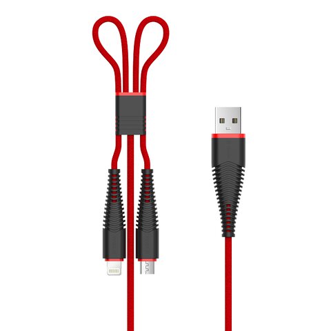 Kabel DEVIA Fish1 2in1 lightning / micro USB czerwony