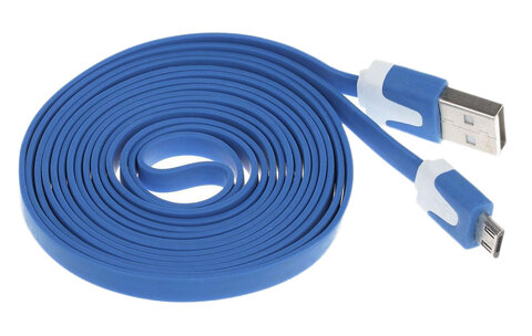 Kabel microUSB płaski 1M - niebieski