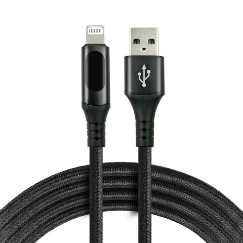 Kabel przewód pleciony USB - Lightning LCD everActive CBB-1IBL 100cm z obsługą szybkiego ładowania do 2,4A czarny