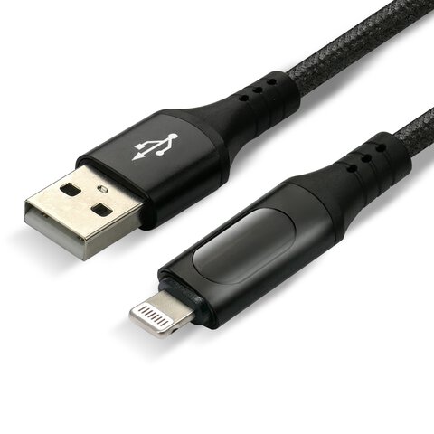 Kabel przewód pleciony USB - Lightning LCD everActive CBB-1IBL 100cm z obsługą szybkiego ładowania do 2,4A czarny