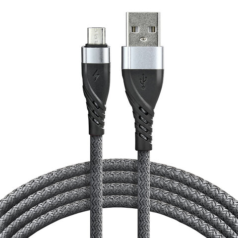 Kabel pleciony USB - micro USB everActive CBB-1MG - szybkie ładowanie - 1m szary