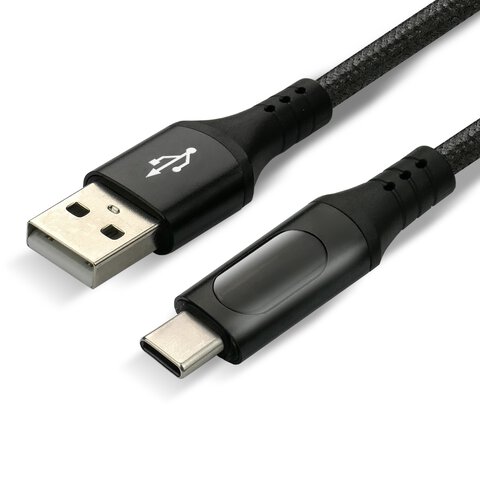 Kabel przewód pleciony USB - USB-C / Typ-C LCD everActive CBB-1CBL 100cm z obsługą szybkiego ładowania do 3A czarny