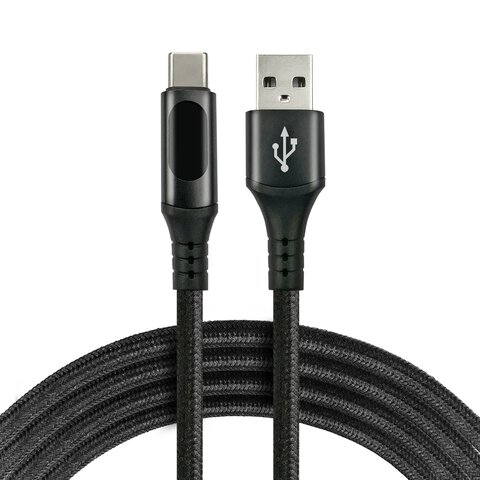 Kabel przewód pleciony USB - USB-C / Typ-C LCD everActive CBB-2CBL 200cm z obsługą szybkiego ładowania do 3A czarny