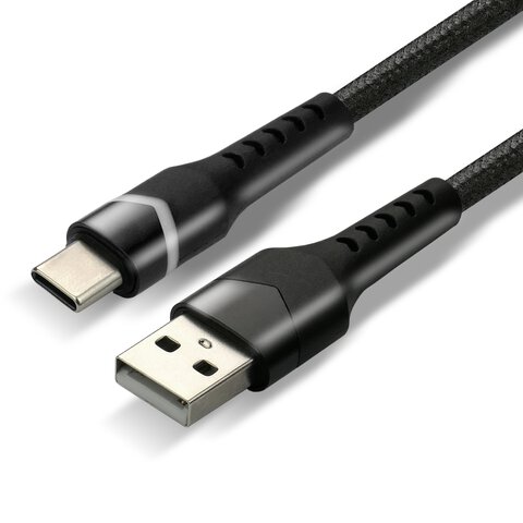 Kabel przewód pleciony USB - USB-C / Typ-C RGB LED everActive CBB-2CBR 200cm z obsługą szybkiego ładowania do 3A czarny
