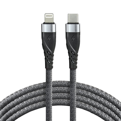Kabel pleciony USB - Lightning everActive CBB-1CIG - szybkie ładowanie - 1m szary