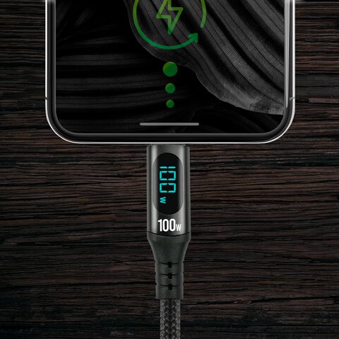 Kabel przewód USB-C PD E-Marker LCD 100cm everActive CBB-1PD5L Power Delivery 3.0 5A/20V 100W