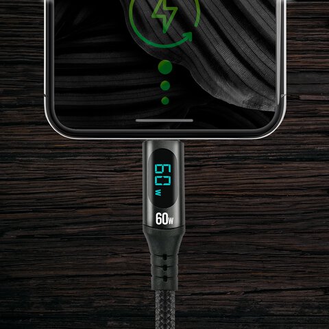 Kabel przewód USB-C PD LCD 200cm everActive CBB-2PDL Power Delivery 2.0 z obsługą szybkiego ładowania 3A/20V 60W