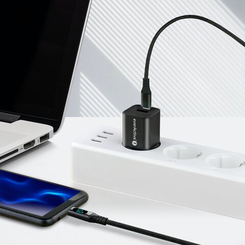 Kabel przewód USB-C PD LCD 200cm everActive CBB-2PDL Power Delivery 2.0 z obsługą szybkiego ładowania 3A/20V 60W