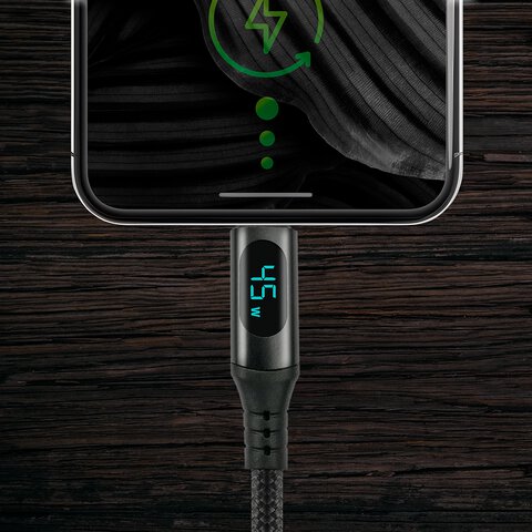 Kabel przewód USB-C PD LCD 300cm everActive CBB-3PDL Power Delivery 2.0 z obsługą szybkiego ładowania 2,25A/20V 45W