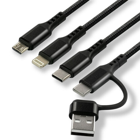 Kabel pleciony USB / USB-C - USB-C, Lightning, micro USB  everActive CBB-1.2ALL 1,2m czarny