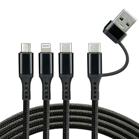 Kabel pleciony USB / USB-C - USB-C, Lightning, micro USB  everActive CBB-1.2ALL 1,2m czarny