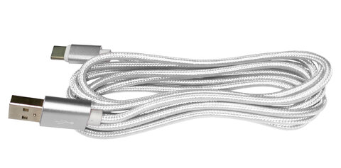 Kabel USB-C jasnoszary, oplot nylonowy 2M - szybkie ładowanie