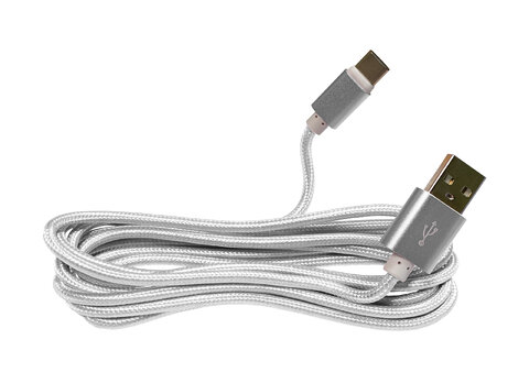 Kabel USB-C jasnoszary, oplot nylonowy 2M - szybkie ładowanie