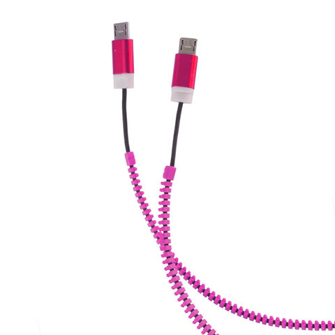 Kabel USB Forever zipper 2w1 microUSB + Apple Lighting 8pin różowy