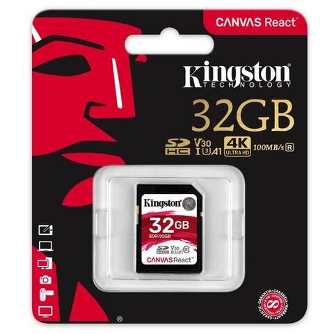 Kingston Canvas React SDHC 32GB class 10 UHS-I U3 V30 A1 - 80/100MB/s