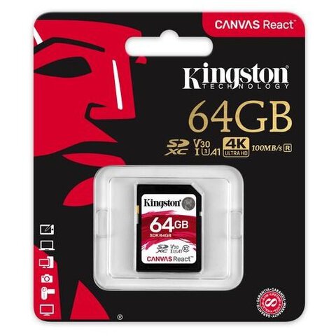 Kingston Canvas React SDXC 64GB class 10 UHS-I U3 V30 A1 - 80/100MB/s