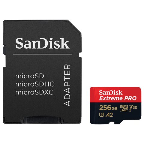 Karta pamięci SanDisk microSDXC 256GB Extreme PRO 170MBs UHS-I U3 V30 A2 + opakowanie na SD i MicroSD