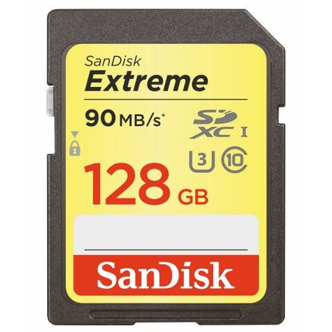 Karta pamięci SanDisk SDXC 128GB Extreme 600x (90MB/s) UHS-I U3 class 10 + opakowanie na SD i MicroSD