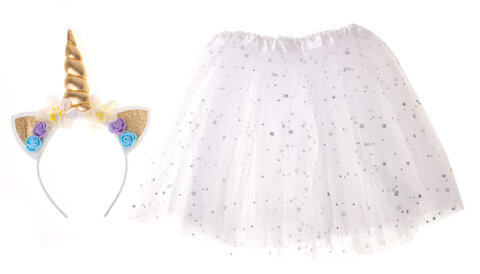 Kostium dla dziewczynek Jednorożec z opaską i spódniczką biały