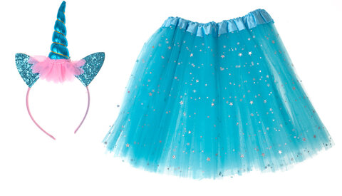 Kostium dla dziewczynek Jednorożec z opaską i spódniczką niebieski 