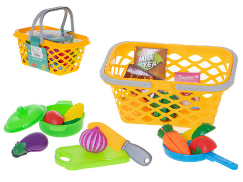 Sklepowy koszyk na zakupy, owoce i warzywa do krojenia dla dzieci 18 elementów