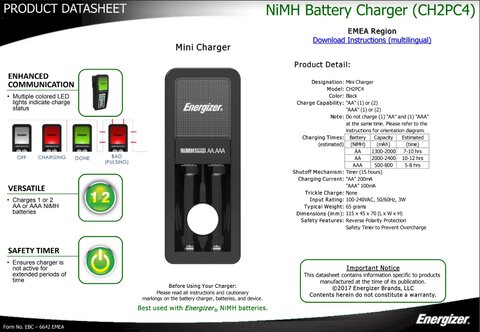 Ładowarka akumulatorków Ni-MH Energizer Mini + 2 x R6/AA 2000 mAh