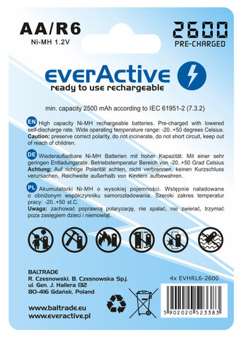 Ładowarka everActive NC-1000 PLUS + akumulatory R6/AA everActive 2600mAh