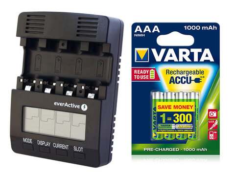 Ładowarka everActive NC-3000 + 4 x akumulatorki Varta Pro R2U R03 AAA 1000mAh