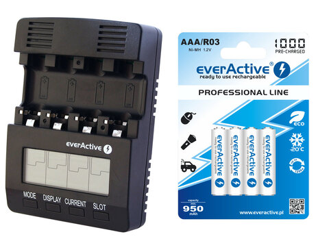 Ładowarka everActive NC-3000 + 4 x R03 AAA everActive 1000 mAh