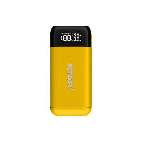 Ładowarka / power bank Xtar PB2S żółty do akumulatorów cylindrycznych + 2x akumulator 18650 3400mAh Panasonic NCR-18650B