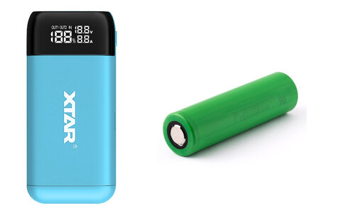 Ładowarka / power bank Xtar PB2S niebieski do akumulatorów + akumulator 18650 2600 mAh Sony US18650VTC5