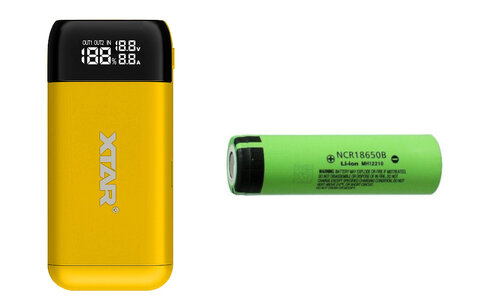 Ładowarka / power bank Xtar PB2S żółty do akumulatorów cylindrycznych + akumulator 18650 3400mAh Panasonic NCR-18650B