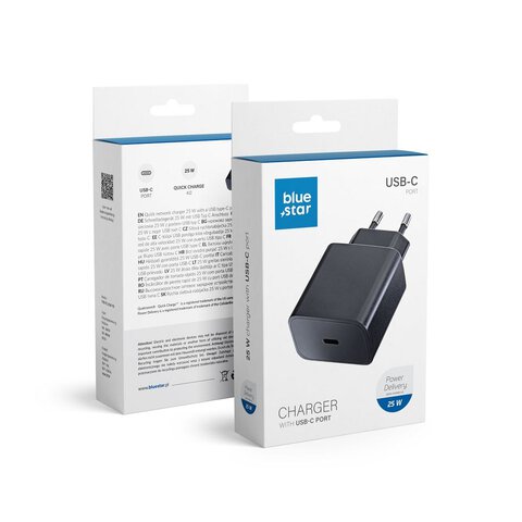 Ładowarka Sieciowa Blue Star Uniwersalna ze złączem USB typ C - 3A 25W z funkcją ładowania PD i QC 4.0