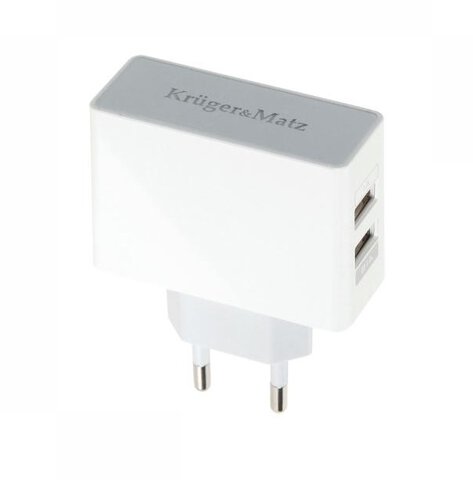ładowarka USB sieciowa Kruger&Matz KM0017  z dwoma gniazdami USB 2.1A + 1A
