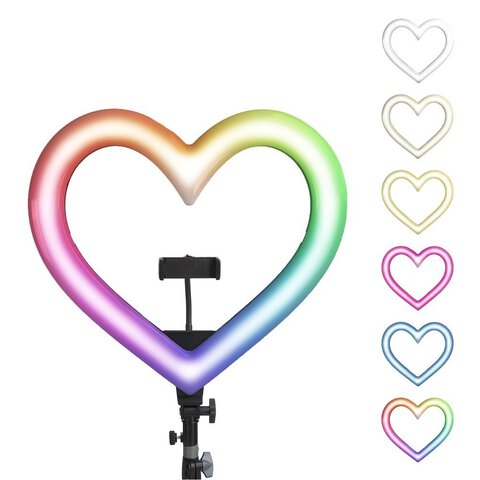 Lampa LED Ring / Heart Stream RGB pierścieniowa 10 cali FULL COLOR z uchwytem na telefon + statyw JM26-10