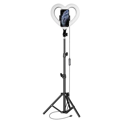 Lampa LED Ring / Heart Stream RGB pierścieniowa 10 cali FULL COLOR z uchwytem na telefon + statyw JM26-10