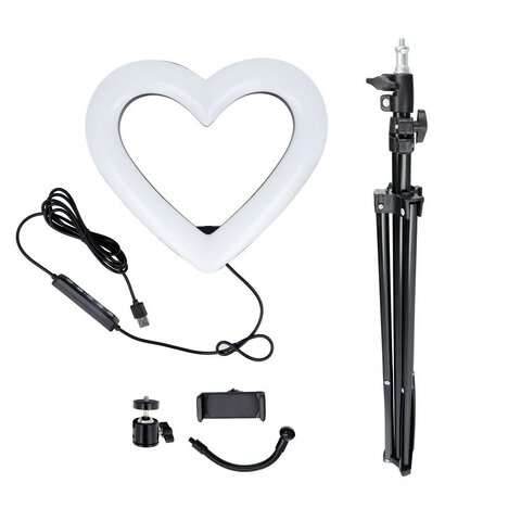 Lampa LED Ring / Heart Stream RGB pierścieniowa 10 cali FULL COLOR z uchwytem na telefon + statyw JM26-10