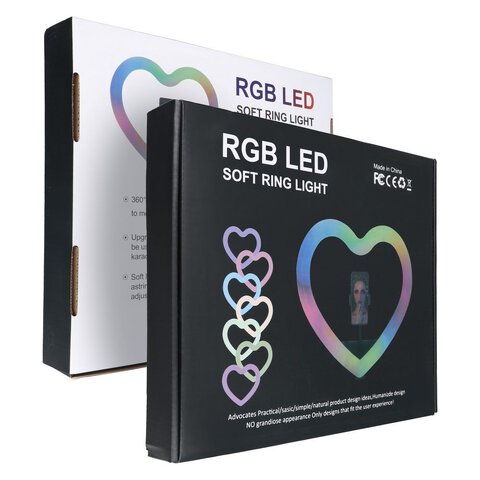Lampa LED Ring / Heart Stream RGB pierścieniowa 12 cali FULL COLOR z uchwytem na telefon + statyw JM33-13