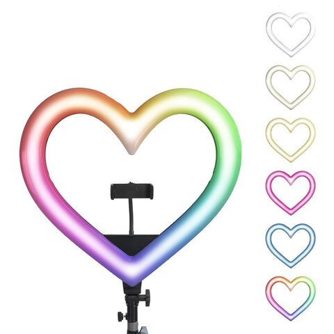 Lampa LED Ring / Heart Stream RGB pierścieniowa 12 cali FULL COLOR z uchwytem na telefon + statyw JM33-13