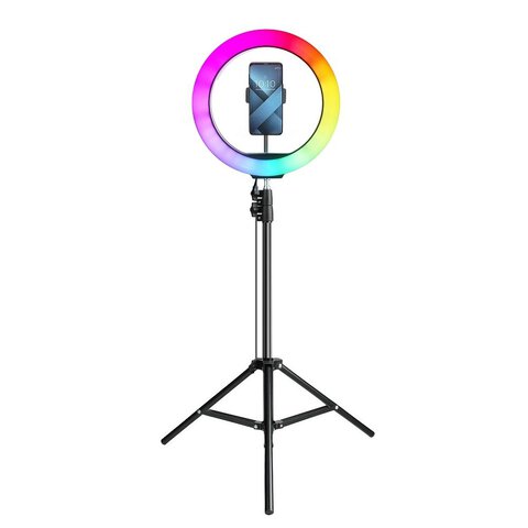 Lampa LED Ring Stream RGB pierścieniowa 12 cali FULL COLOR z uchwytem na telefon + statyw